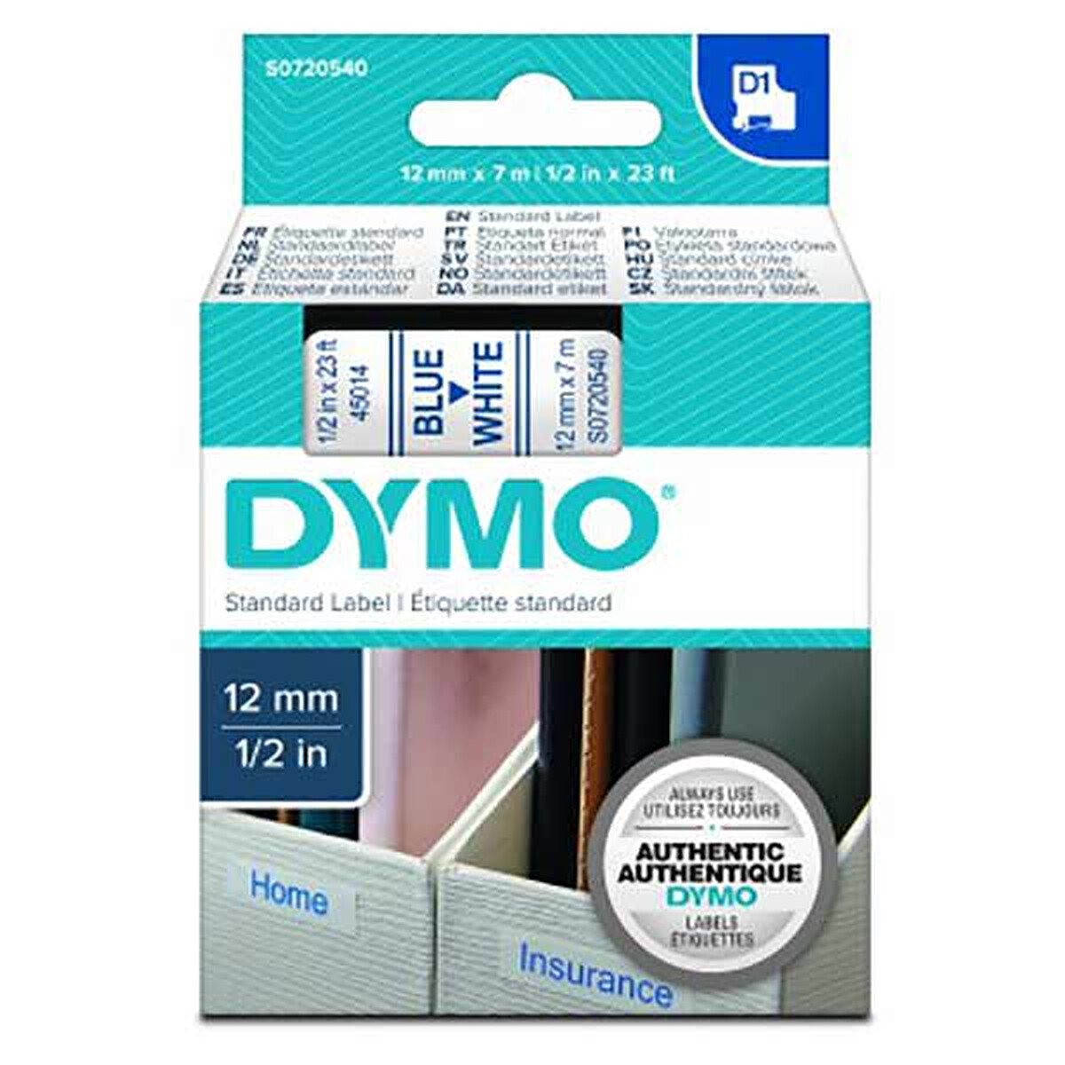 DYMO Ruban D1 Standard - bleu sur blanc 12 mm x 7 m