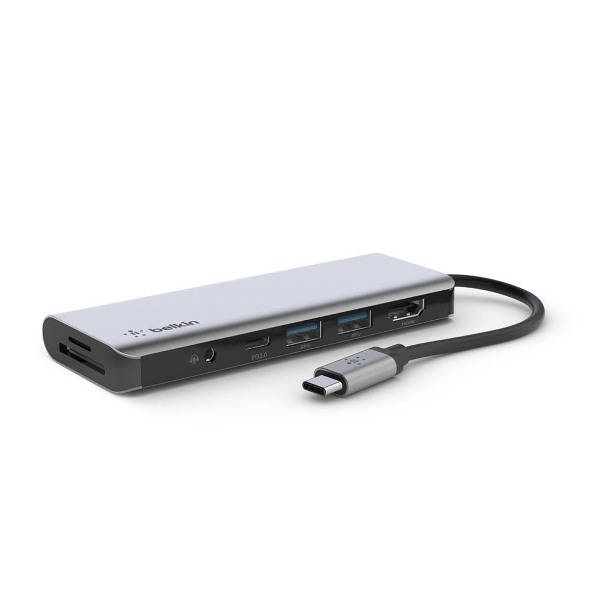 Station d'accueil USB-C avec 1 port HDMI 1.4, 2 ports USB 3.0, 1 port jack audio 3.5 mm, lecteur SD Card et 1 port USB-C avec Power Delivery 3.0 100W Pass-Through