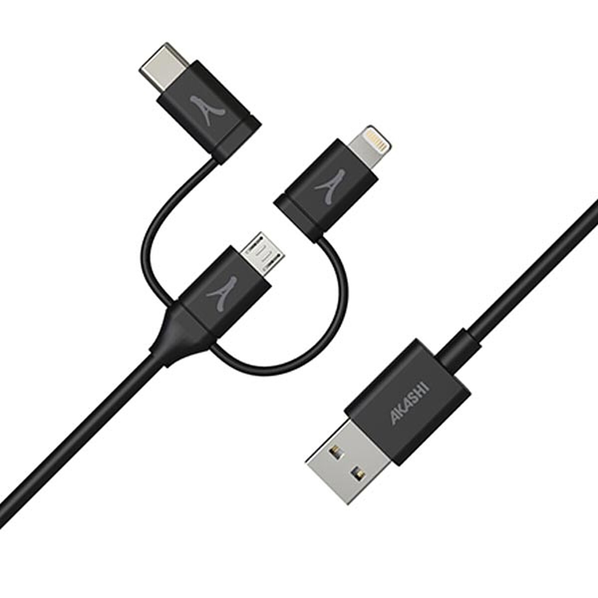 Akashi Câble Eco 3-en-1 USB-A vers USB-C / Lightning / micro USB (1 m) - Akashi