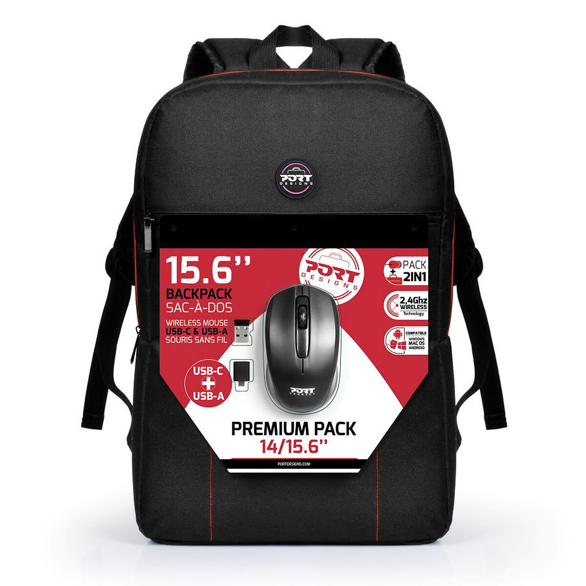 Sac-à-dos pour ordinateur portable 14/15.6" avec souris sans fil 3 boutons