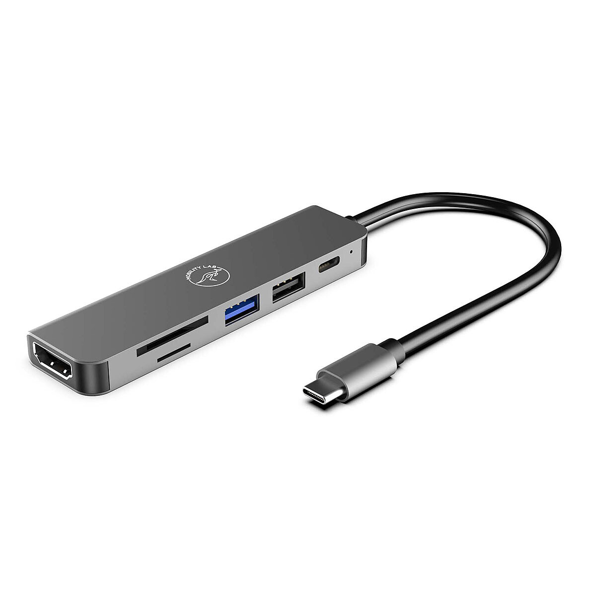 Hub USB-C 6-en-1 vers 1x HDMI, 1x USB-A 3.0, 1x USB-A 2.0, 1x SD, 1x microSD + 1x USB-C 3.0 + Power Delivery (60 W)