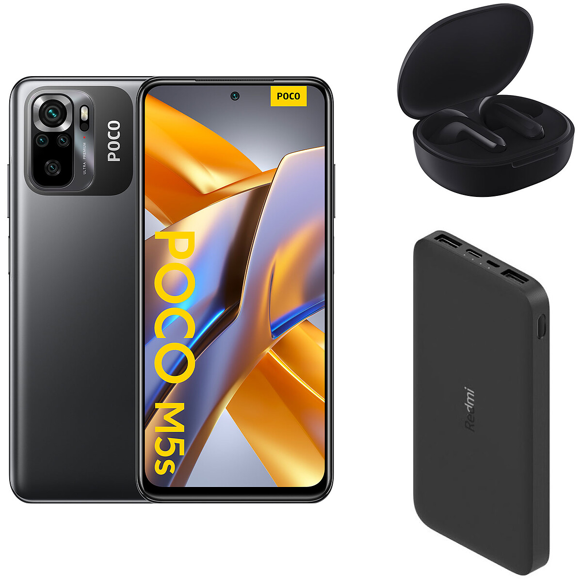 Xiaomi Poco M5s (4 Go / 128 Go) Noir + Buds 4 Lite + PowerBank 10 000 mAh