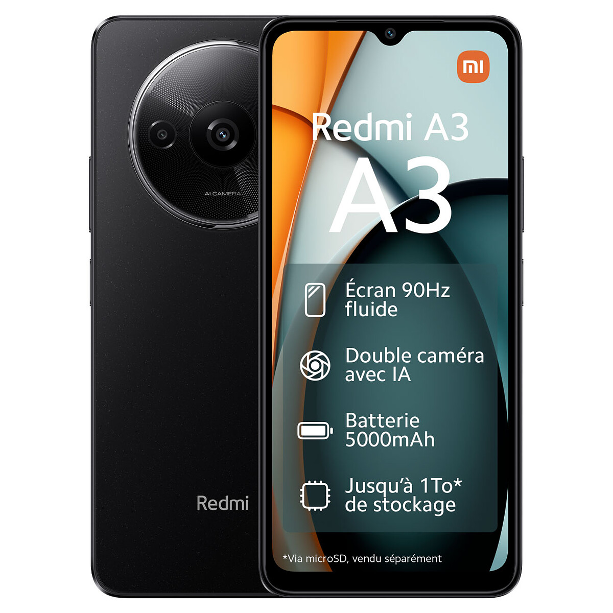 Xiaomi Redmi A3 Noir (4 Go / 128 Go) + Pochette - Xiaomi
