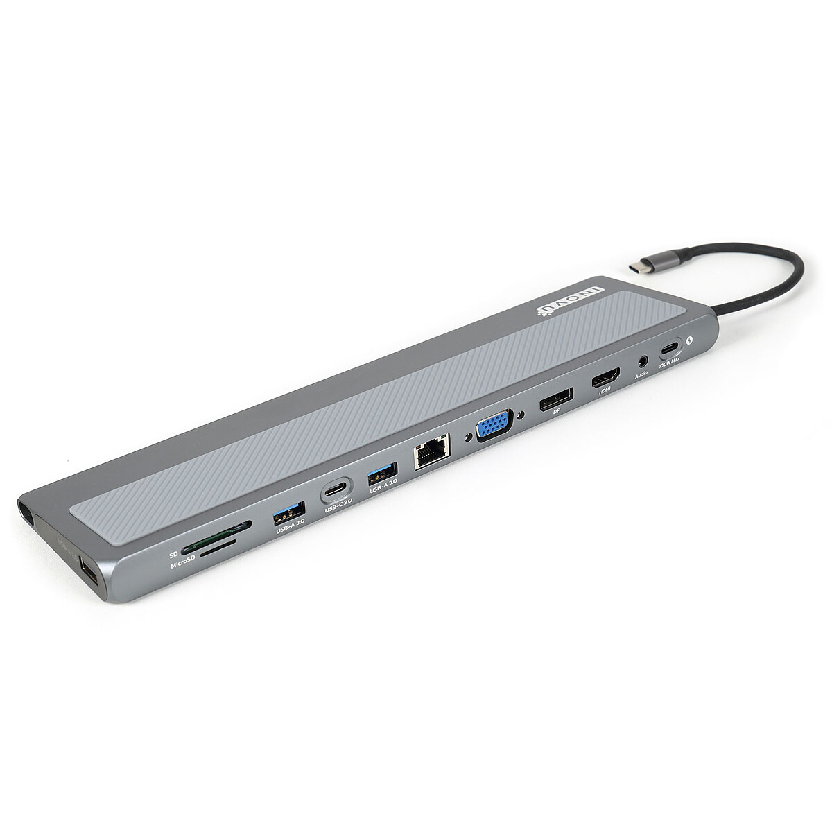 Station d'accueil USB-C avec port HDMI / VGA / DisplayPort / USB 2.0 / 2x USB 3.0 / Ethernet / Audio / microSD/SD / USB-C / USB-C PD 100W