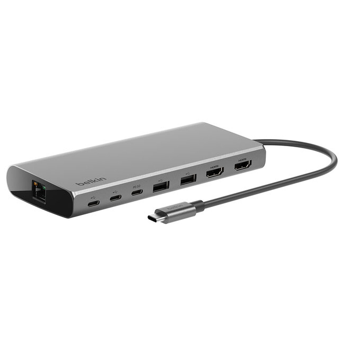 Station d'accueil USB-C avec 1 port HDMI 1.4, 1 port HDMI 2.0, 2 ports USB-A 3.0, 2 ports USB-C, 1 port USB-C avec Power Delivery 3.0 100W Pass-Through, 1 port Gigabit Ethernet