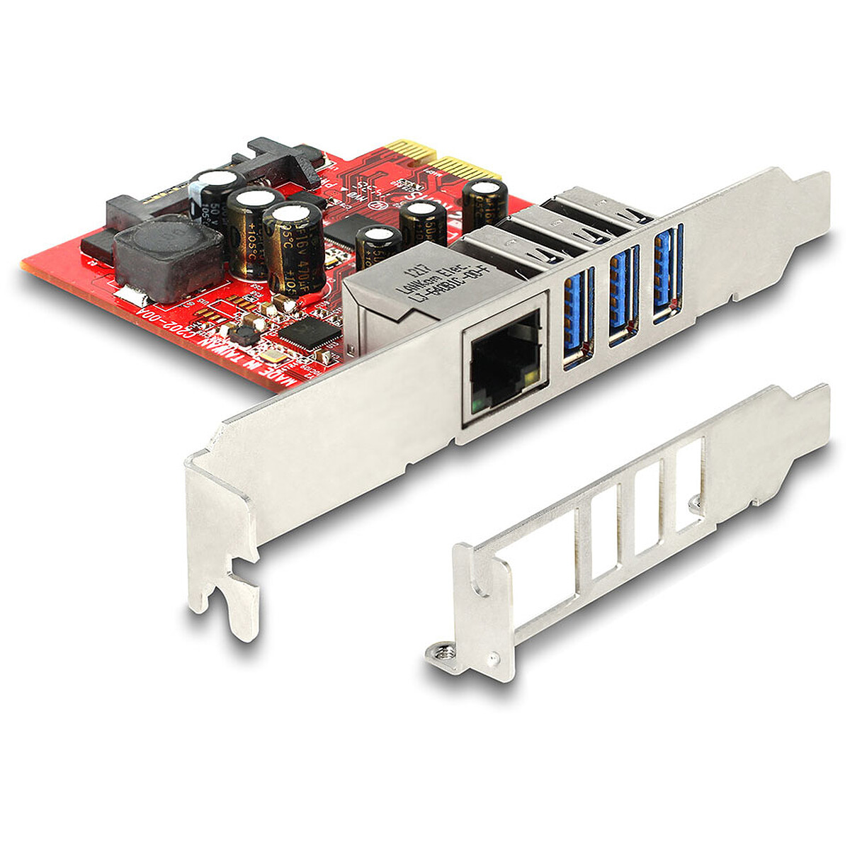 DeLock Carte Contrôleur PCI Express vers 3 ports USB 3.0 et 1x Ethernet Gigabit