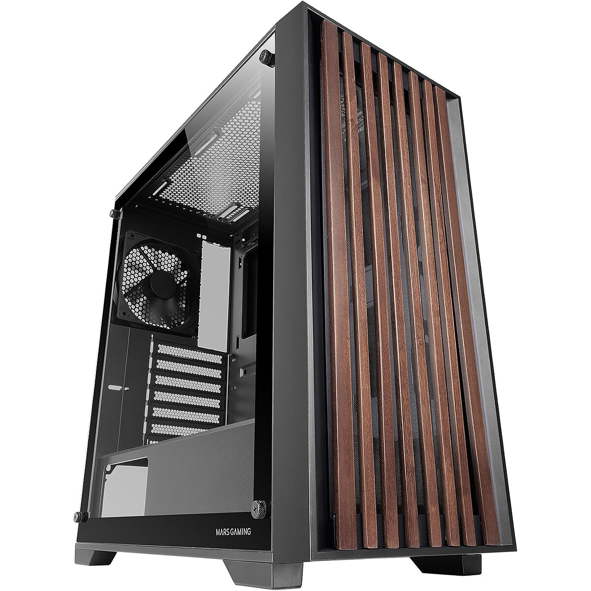 Boîtier PC ATX MARS GAMING MC Wood Panneau en Bois Verre Trempé Refroidissement Optimisé