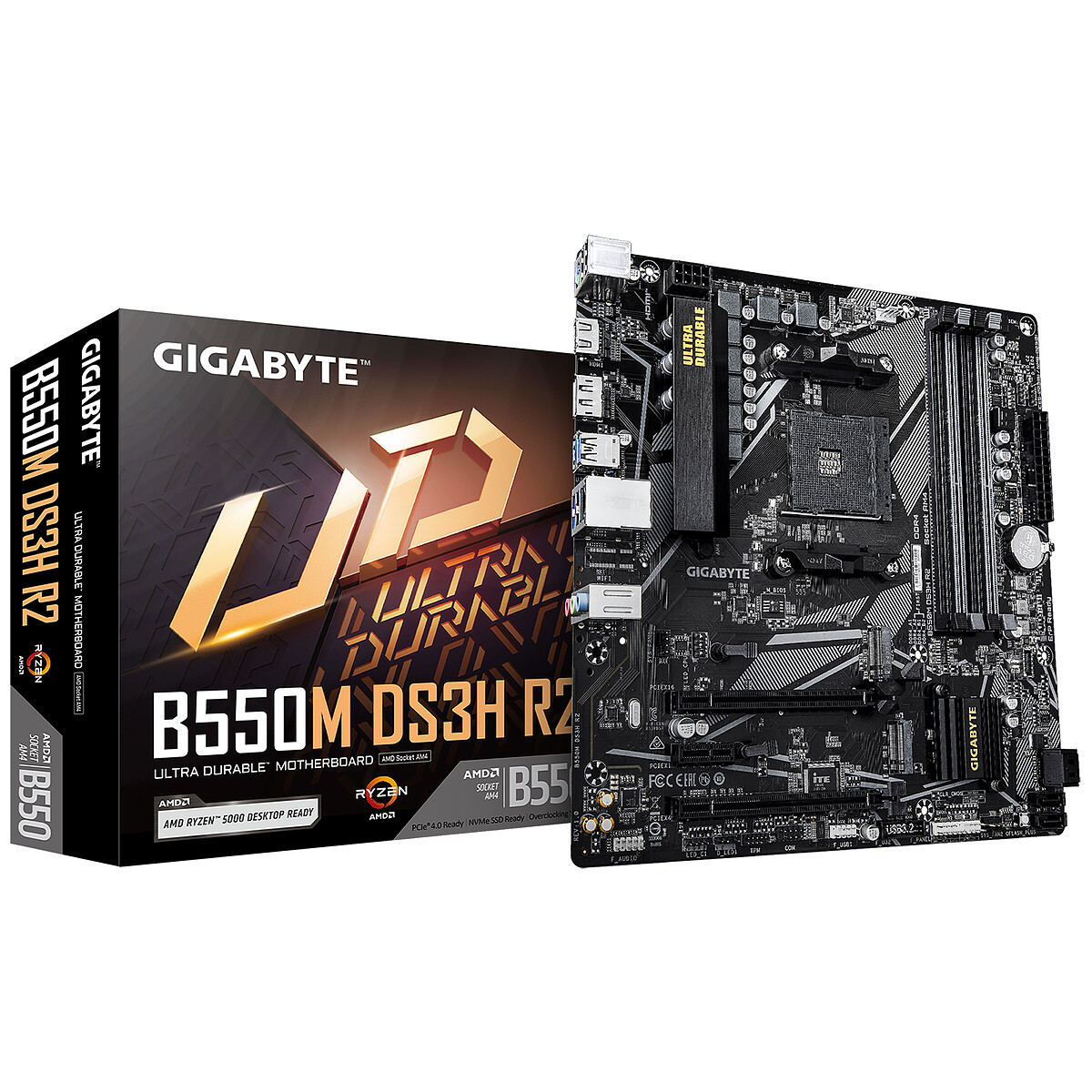 GIGABYTE B550M DS3H R2 Carte mère Processeurs AMD Ryzen 5000 VRM 5+3 phases jusqu'à 4733 MHz DDR4 O.C. 1x .2 PCIe 4.0 + 1x .2 PCIe 3.0 LAN 1 GbE USB 3.2 Gen 1 Neuf - vue 8