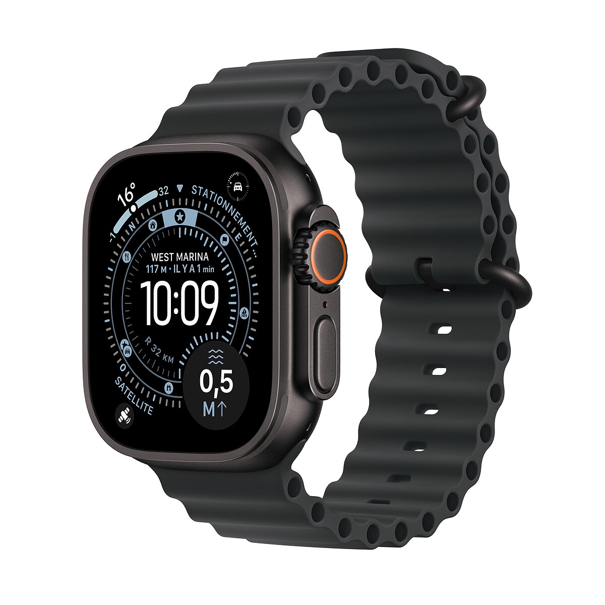 Apple Watch Ultra 3 GPS + Cellular 49 mm Titane Noir Bracelet Océan Noir