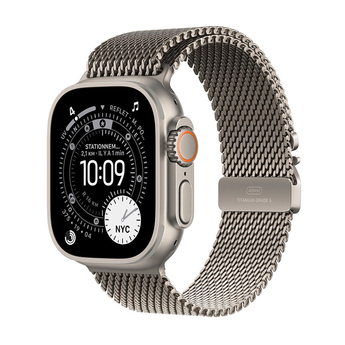 Apple Watch Ultra 3 GPS + Cellular 49 mm Titane Naturel Bracelet Milanais en Titane Naturel M