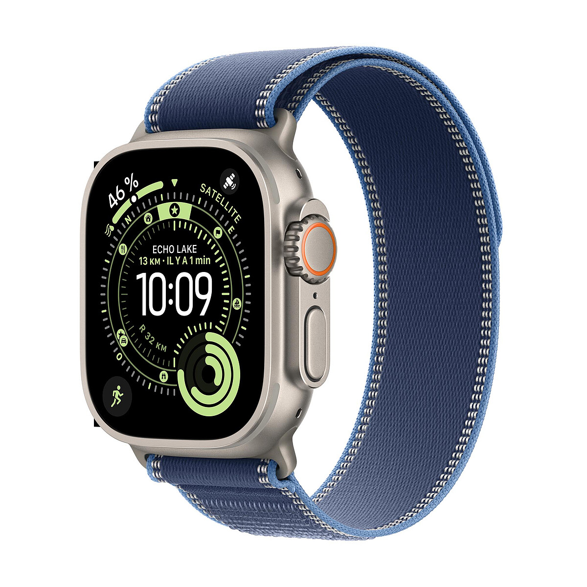Apple Watch Ultra 3 GPS + Cellular 49 mm Titane Naturel Boucle Trail Bleu/Bleu Vif M/L
