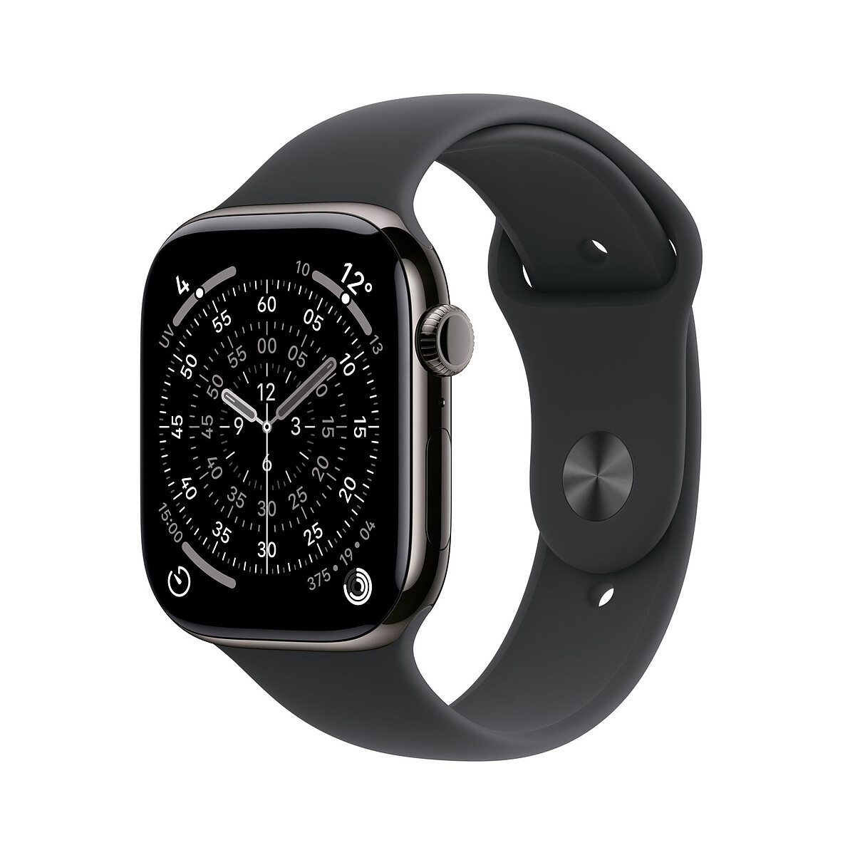 Apple Watch Series 11 GPS + Cellular 46 mm Titane Ardoise Bracelet Sport Noir M/L