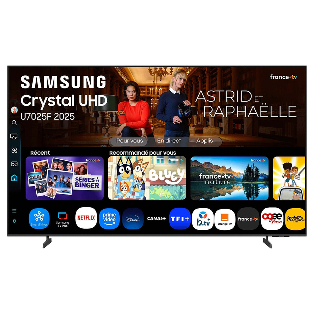 Samsung TV 65 pouces Crystal UHD U7025F 4K Smart TV couleurs incroyables avec Crystal Processor 4K écoutez tous les haut parleurs avec Q Symphony données protégées Knox Security et Gaming Hub