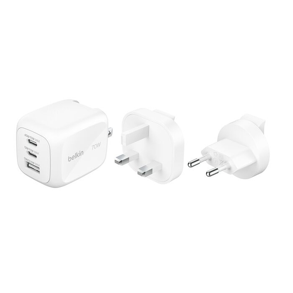 Belkin Chargeur USB C GaN avec 2 Ports USB C et 1 Port USB A Fiches Électriques pour UER. U. / É. U. Recharge Rapide pour MacBook iPhone iPad Pro Samsung Galaxy Google Pixel etc - vue 2