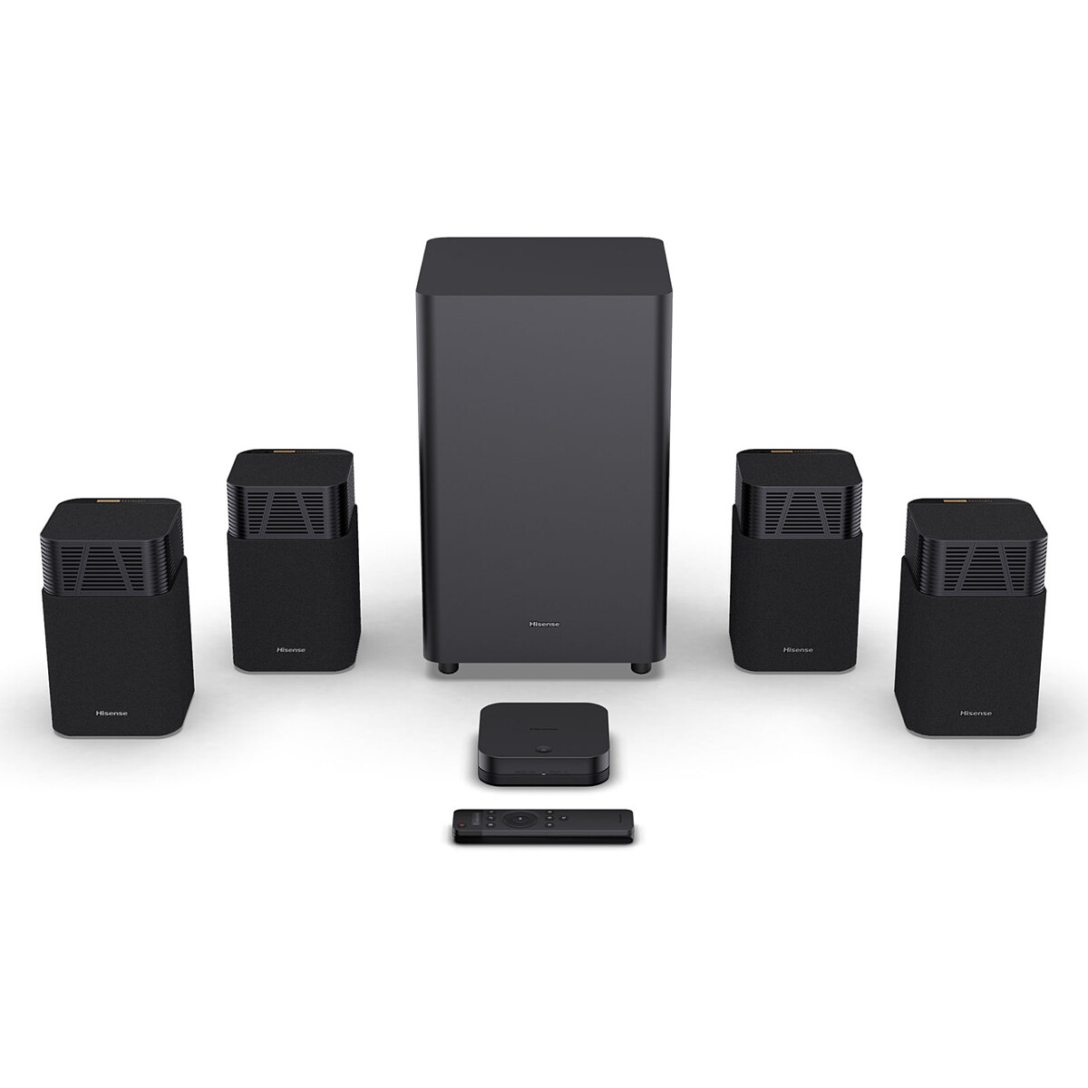 Système Home Cinéma Hisense HT SATURN Tuned by Devialet 4.1.2 CH sans fil avec 4 enceintes satellites + caisson de basses sans fil - vue 7