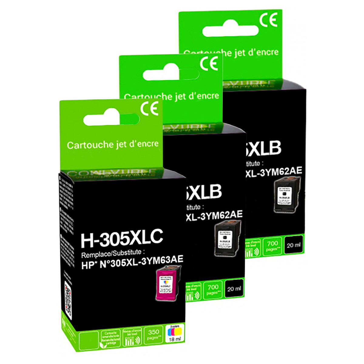 Multipack 3x cartouches HP 305XL (Multicolore) - Générique