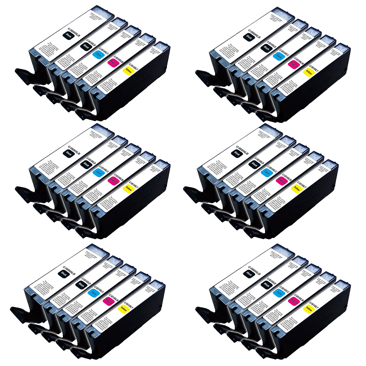 Multipack compatible Canon 580 PGBK XL / Canon 581 XXL (10x noir, 5x cyan, 5x magenta, 5x jaune) - Générique
