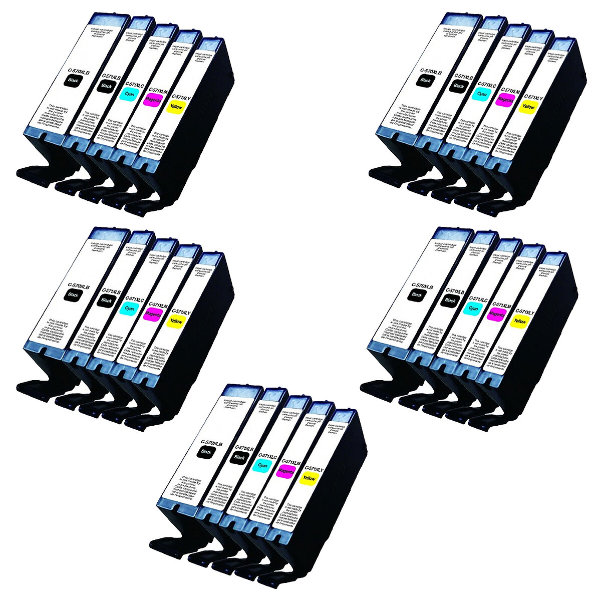 Megapack compatible Canon PGI 570XL / CLI 571XL (10x noir, 5x cyan, 5x magenta, 5x jaune) - Générique
