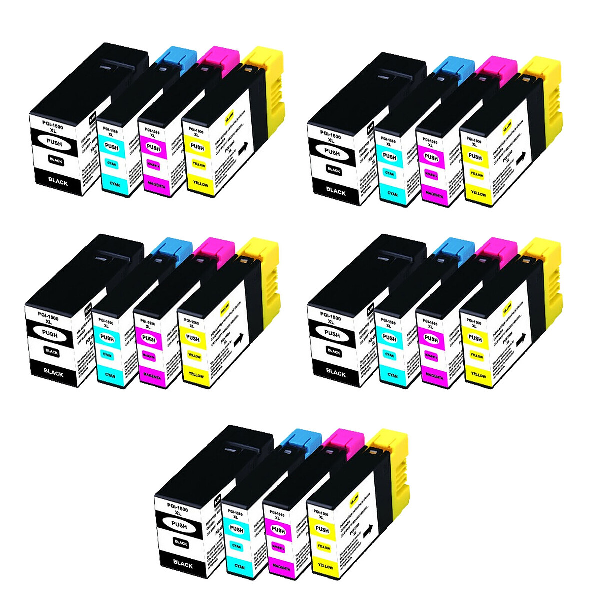 Multipack compatible Canon PGI-1500XL (5x noir + 5x cyan + 5x magenta + 5x jaune) - Générique