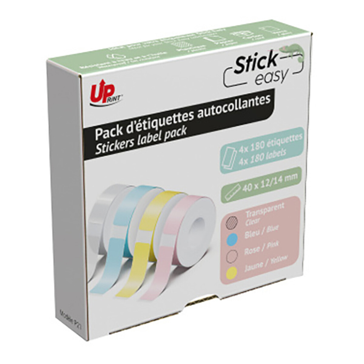UPrint Pack de 4x Rouleaux de 180 étiquettes adhésives Pastels 14 x 40 mm pour Stick Easy UP21 - Uprint