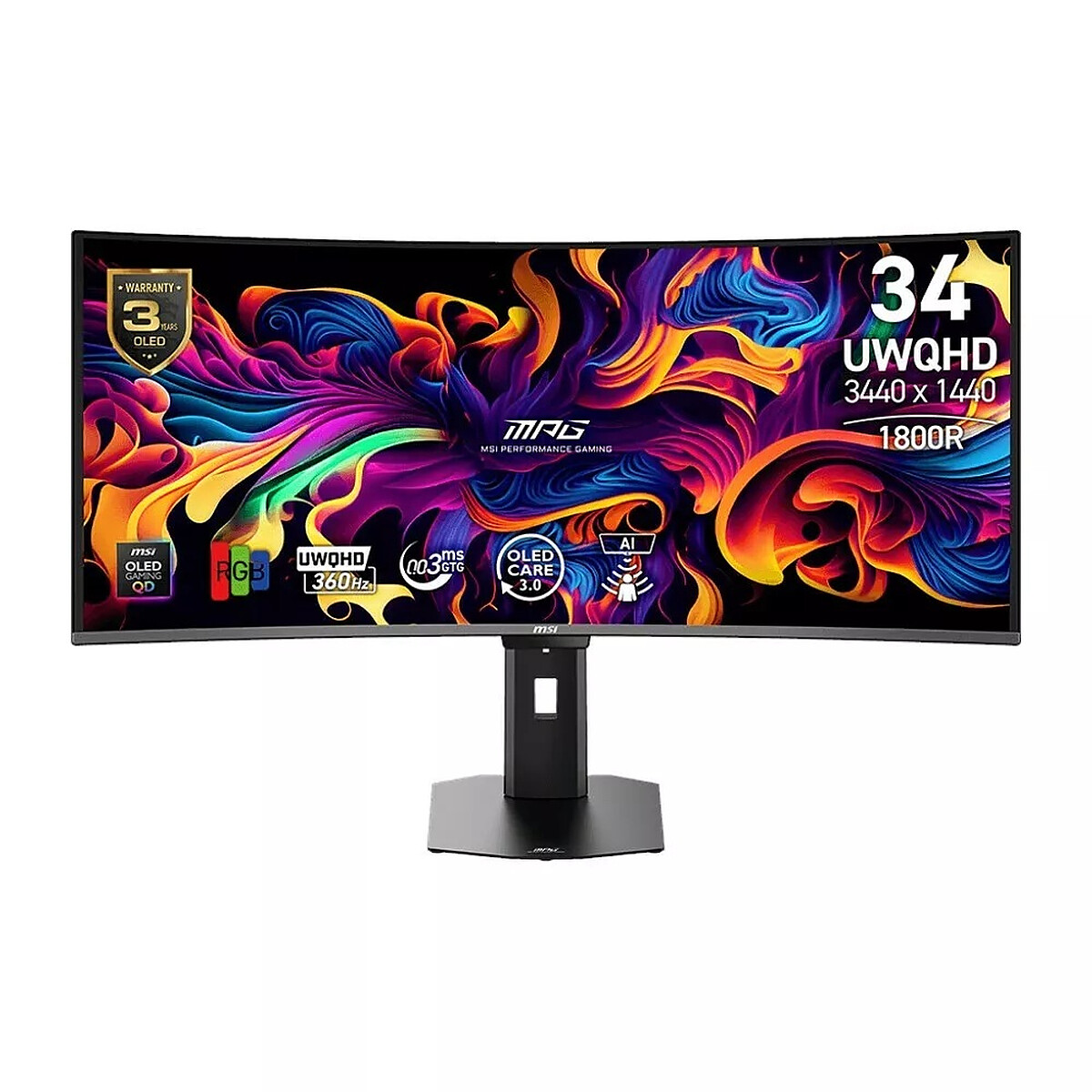 Monitor MSI MPG 341CQR QD OLED X36 34 UltraWide QHD 360Hz QD OLED Curvo 0 03ms - vue 8