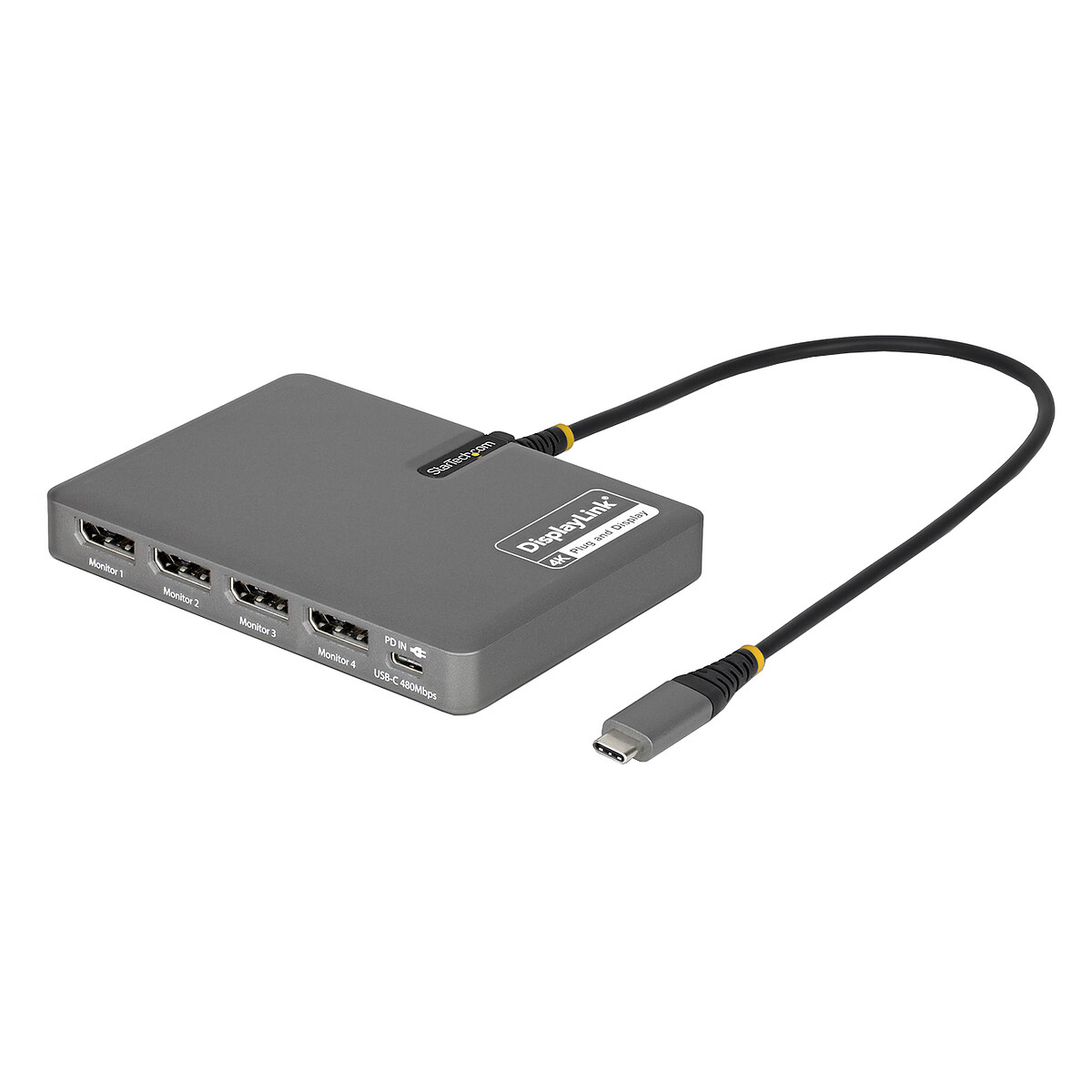StarTech.com USB-C to 4x DisplayPort 4K 60Hz + 1x USB-A 2.0 + 1x USB-C Power Delivery 140W Docking Station