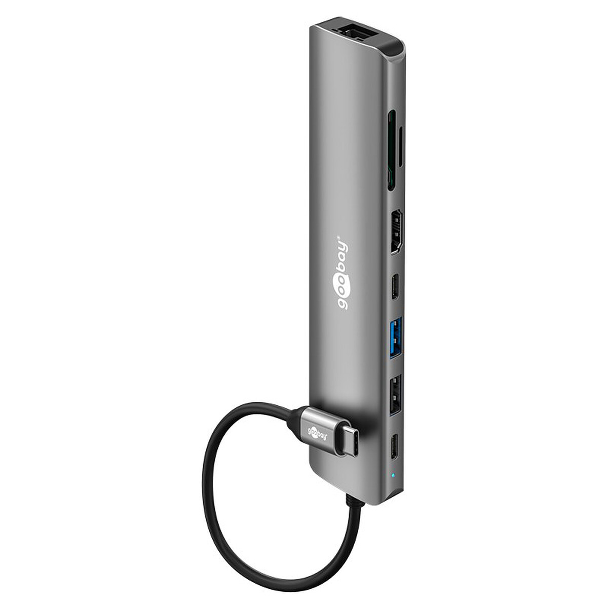 Goobay Hub Slim USB-C vers 1x HDMI 1.4, 2x USB-C 3.0, 1x USB-A 3.0, 1x USB-A 2.0, 1x RJ45, 1x SD et 1 microSD - PD 100W - Goobay