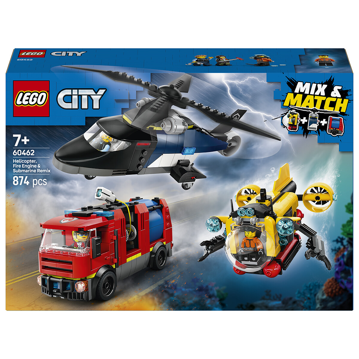 LEGO City Hélicoptère, Camion de Pompiers et Sous-Marin Modulable 60462 - vue 8