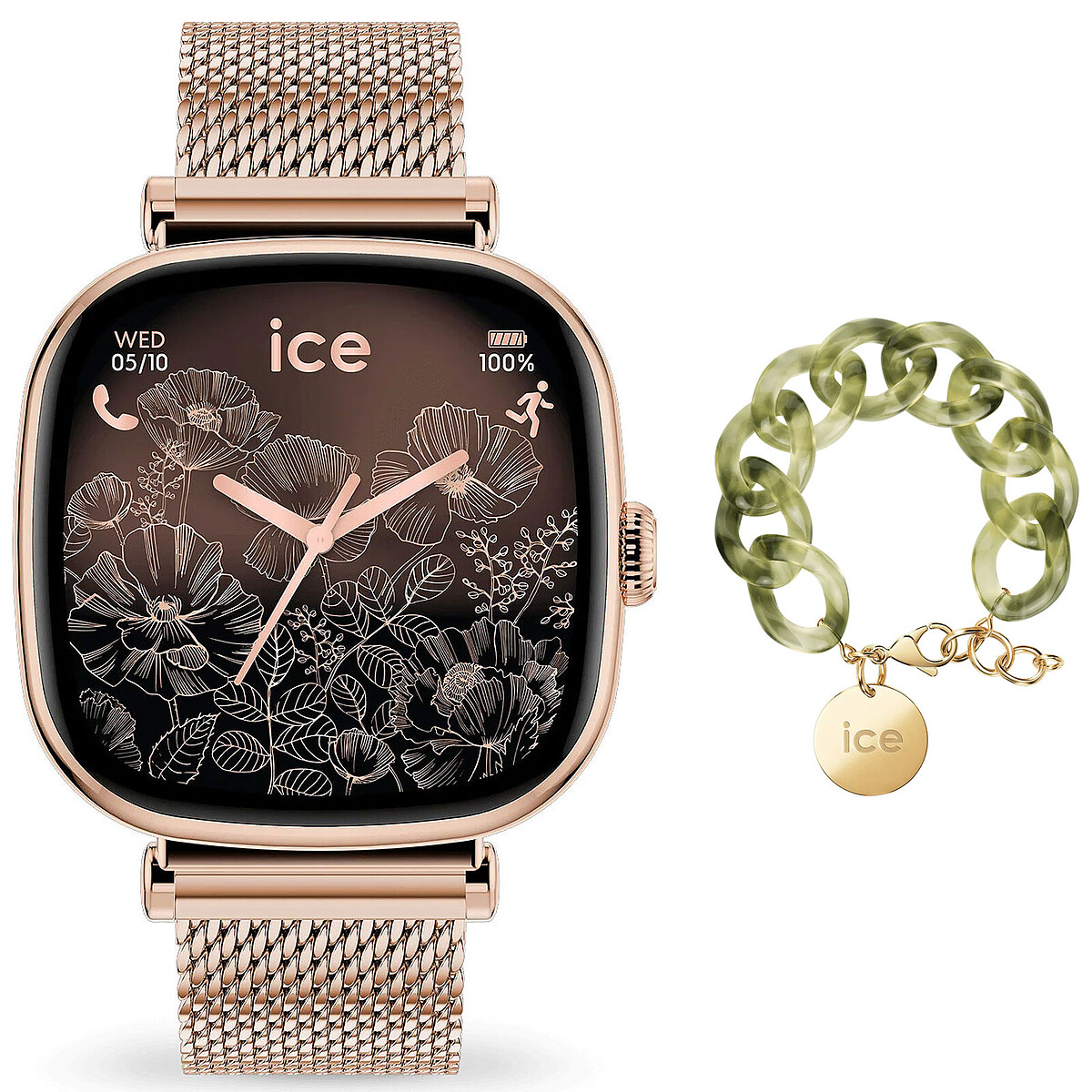 Ice Watch Ice Smart SQ 2.0 1.7 Or/Rose + Bracelet Chaine Opaline Vert OFFERT !