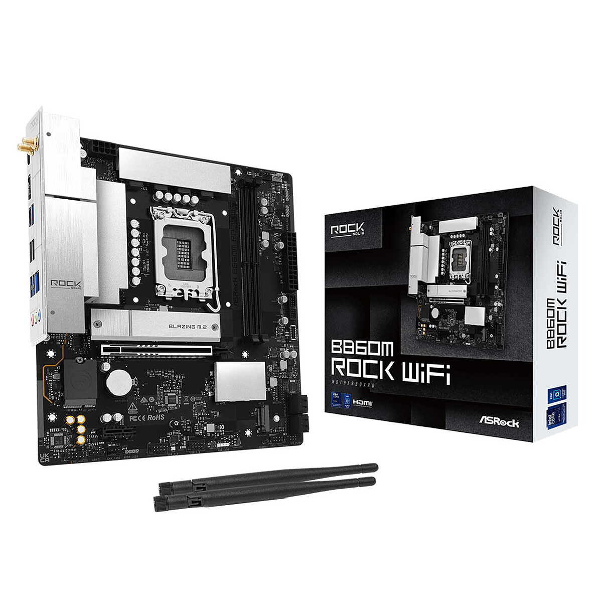 Carte mère AsRock B860M Rock WiFi Intel B860 LGA 1851 DDR5 Micro ATX WiFi 6E RGB