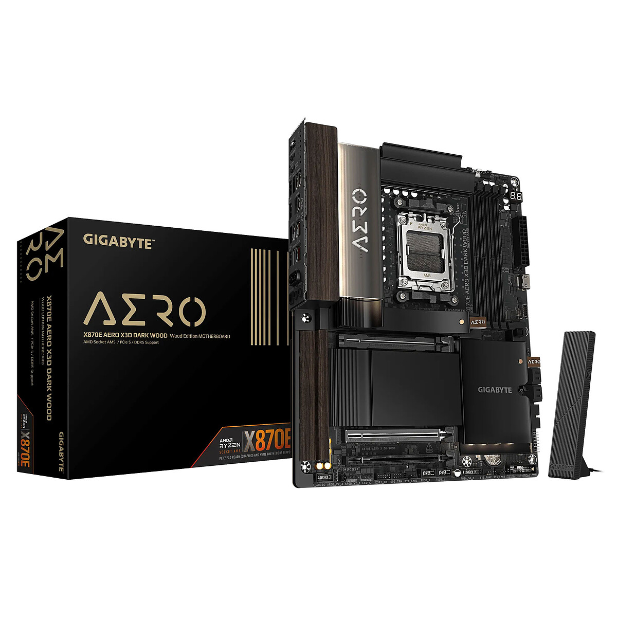 Carte mère GIGABYTE X870E AERO X3D WOOD AMD X870E AM5 DDR5 ATX WiFi 7 USB4 - vue 3