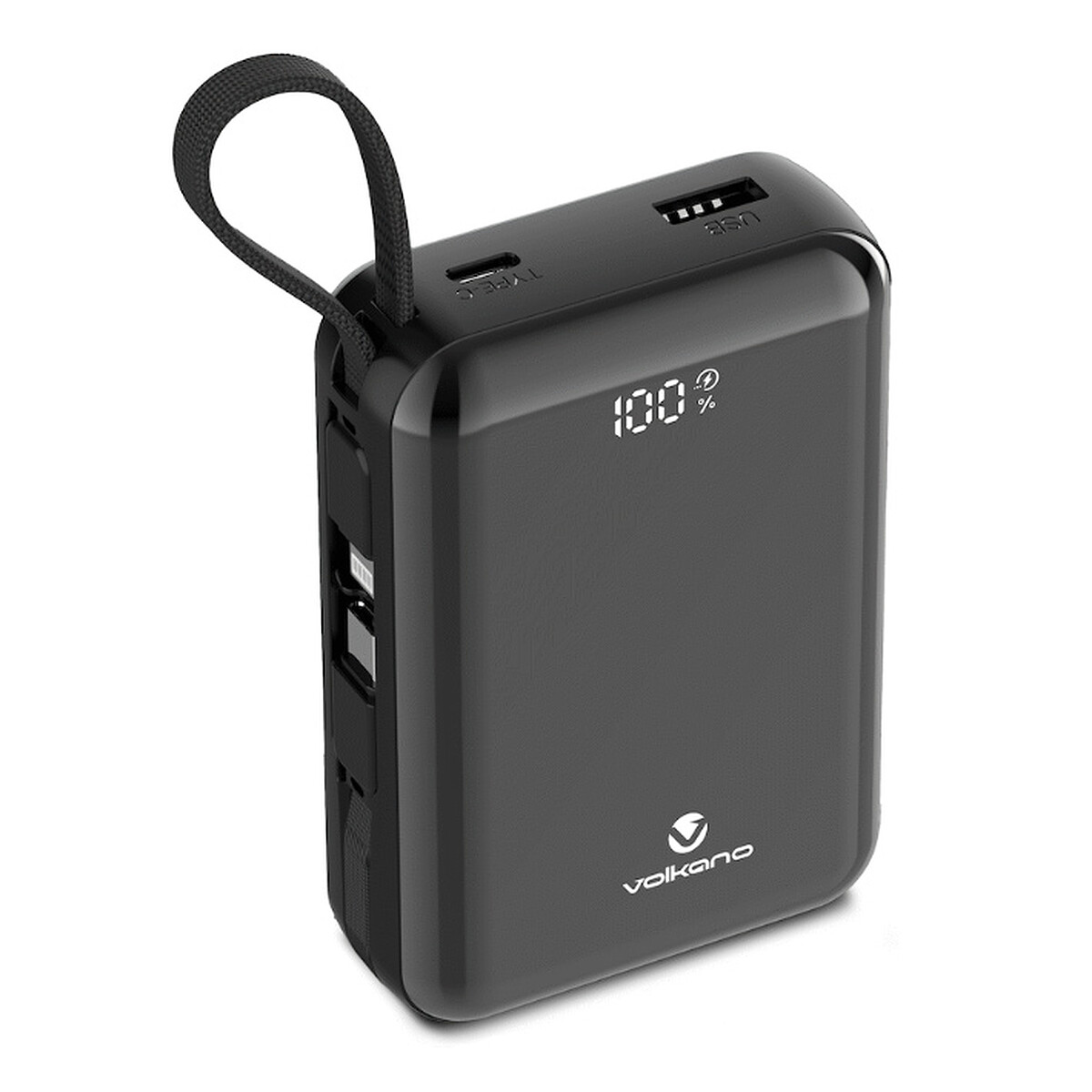 Volkano Solace Series 20 000 mAh avec câbles USB-C et Lightning intégrés (Noir)