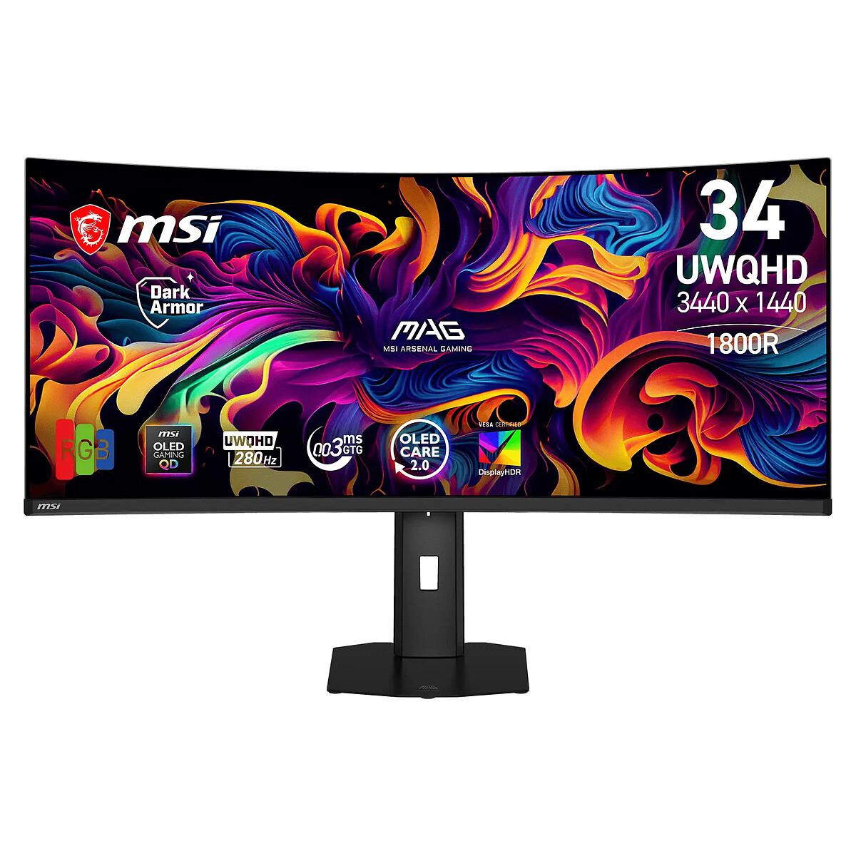 Écran PC MSI MAG 341CQP QD OLED X28 34 UltraWide Quad HD 280Hz QD OLED incurvé réglable - vue 3