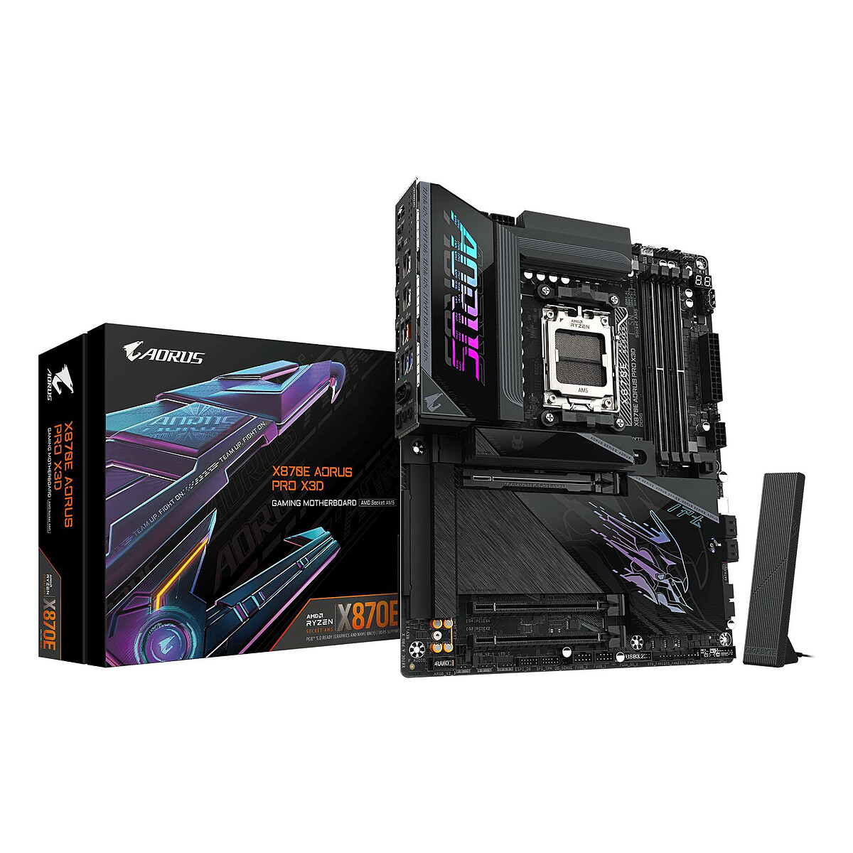 GIGABYTE X870E AORUS Pro X3D Carte Mère Prend en Charge Les processeurs AMD Ryzen 9000 VRM numérique 18+2+2 Phases Jusqu’à 9000MHz DDR5 O.C. 2xPCIe 5.0 + 2xPCIe 4.0 Wi FI 7 LAN 5GbE USB 4 - vue 3
