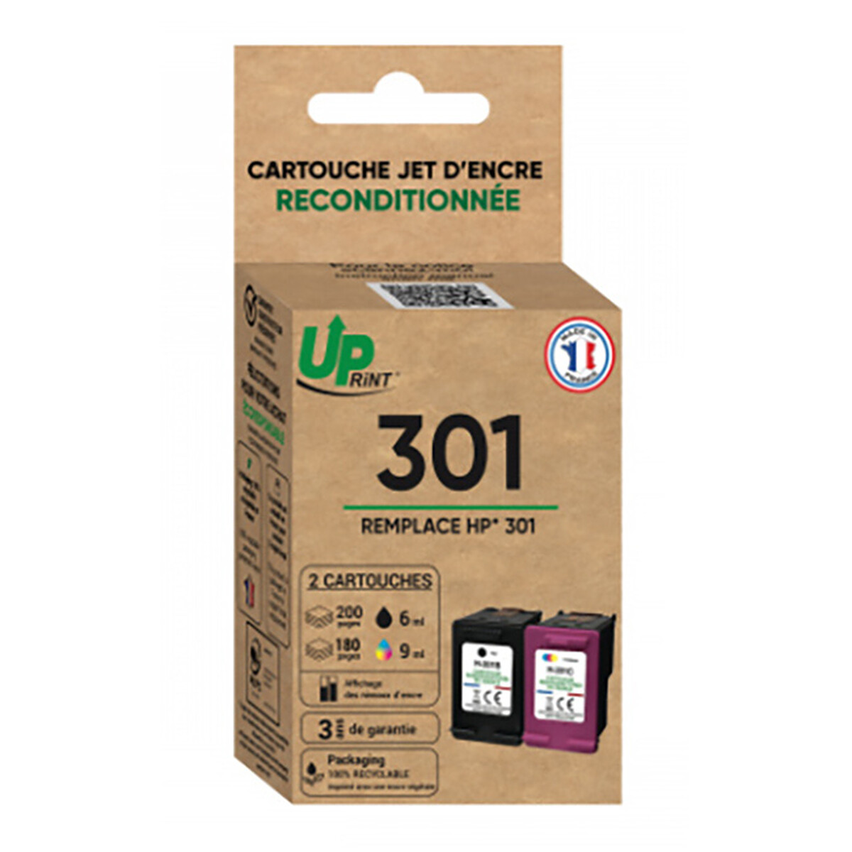 UPrint Pack de 2 Cartouches compatible HP 301 Couleurs