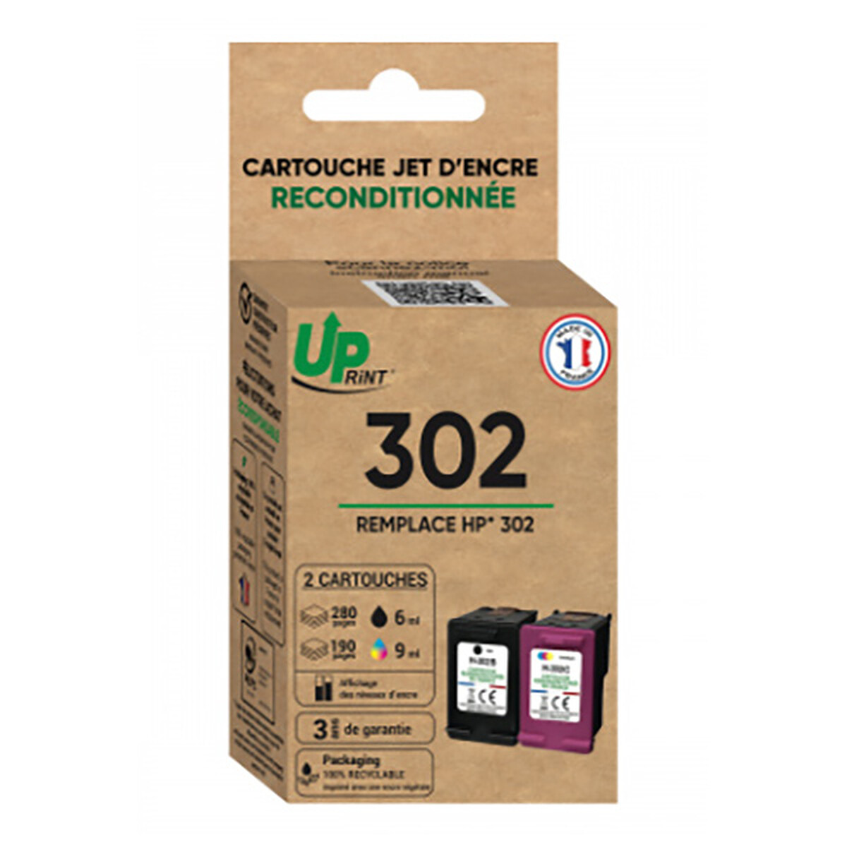 UPrint Pack de 2 Cartouches compatible HP 302 Couleurs