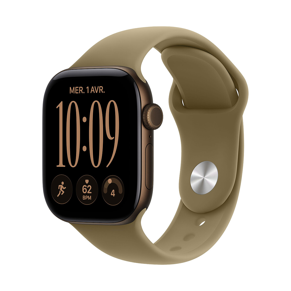 Apple Watch Series 12 GPS 42 mm Aluminium Bronze sombre Bracelet Sport Olive M/L