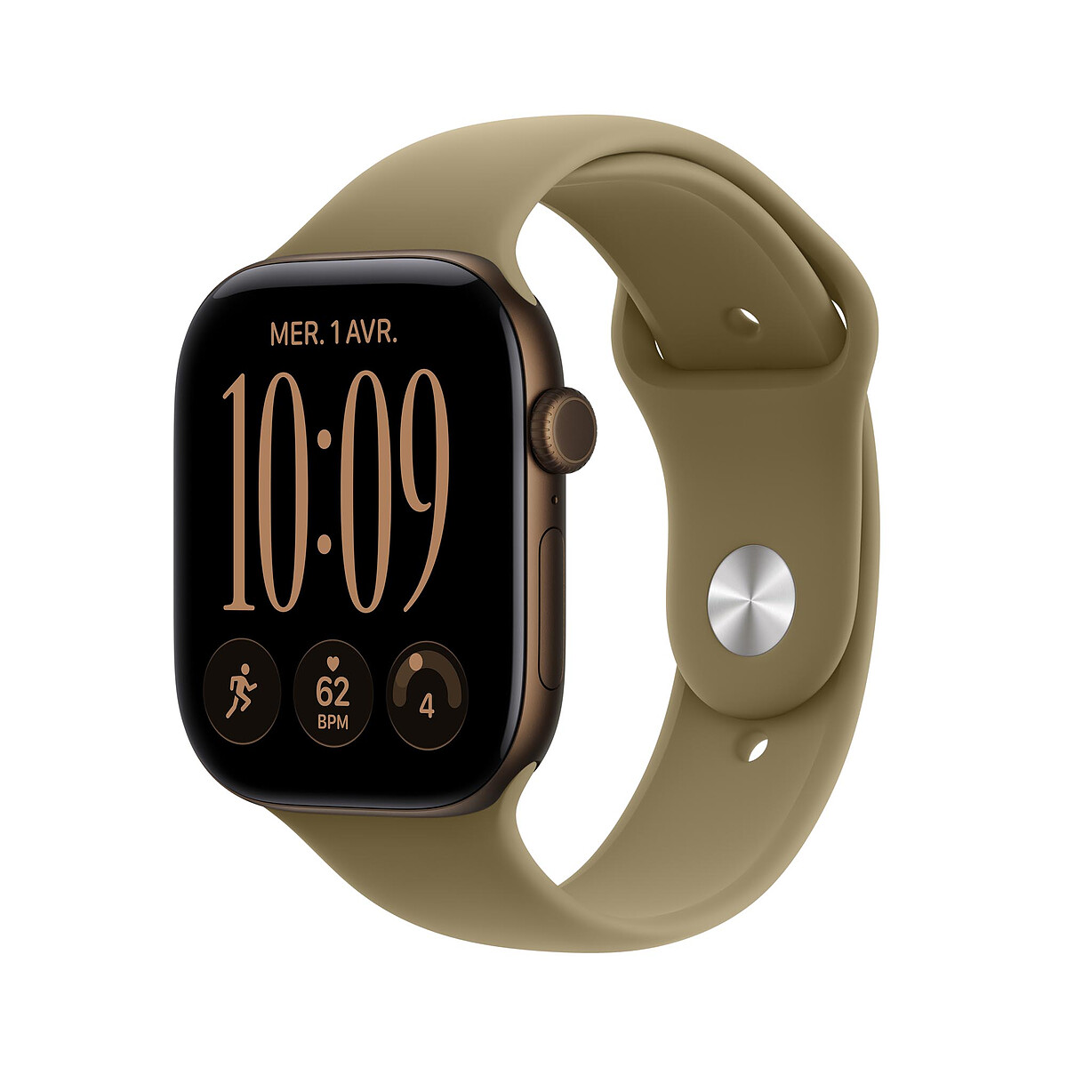Apple Watch Series 12 GPS 46 mm Aluminium Bronze sombre Bracelet Sport Olive M/L