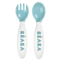 BÉABA Lot de 2 Couverts Ergonomiques 2ème Âge - Blue