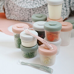 BÉABA Pack Premier Repas 12 Portions Clip + 2 Cuillères 1er Âge Silicone - Eucalyptus