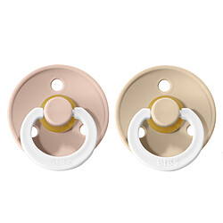 Bibs Lot de 2 Sucettes Rondes Night Colour Blush & Vanilla - 6/18 Mois