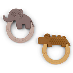 Done by Deer Lot de 2 Anneaux de Dentition Deer Friends - Moutarde et Rose Poudré