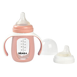 BÉABA Biberon Verre d'Apprentissage 2-en-1 Old Pink - 210 ml