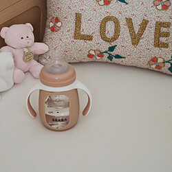 BÉABA Biberon Verre d'Apprentissage 2-en-1 Old Pink - 210 ml