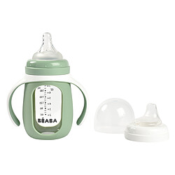 BÉABA Biberon Verre d'Apprentissage 2-en-1 Sage Green - 210 ml