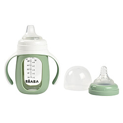 BÉABA Biberon Verre d'Apprentissage 2-en-1 Sage Green - 210 ml