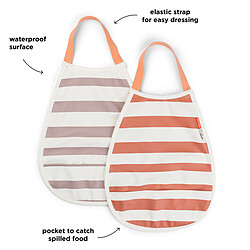 Done by Deer Lot de 2 Bavoirs Elastiques - Rayures Papaye et Rose