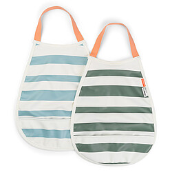 Done by Deer Lot de 2 Bavoirs Elastiques - Rayures Bleu et Vert