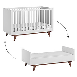 Vox Meubles Lit Bébé Evolutif Mid II Blanc et Noyer - 70 x 140 cm pas cher
