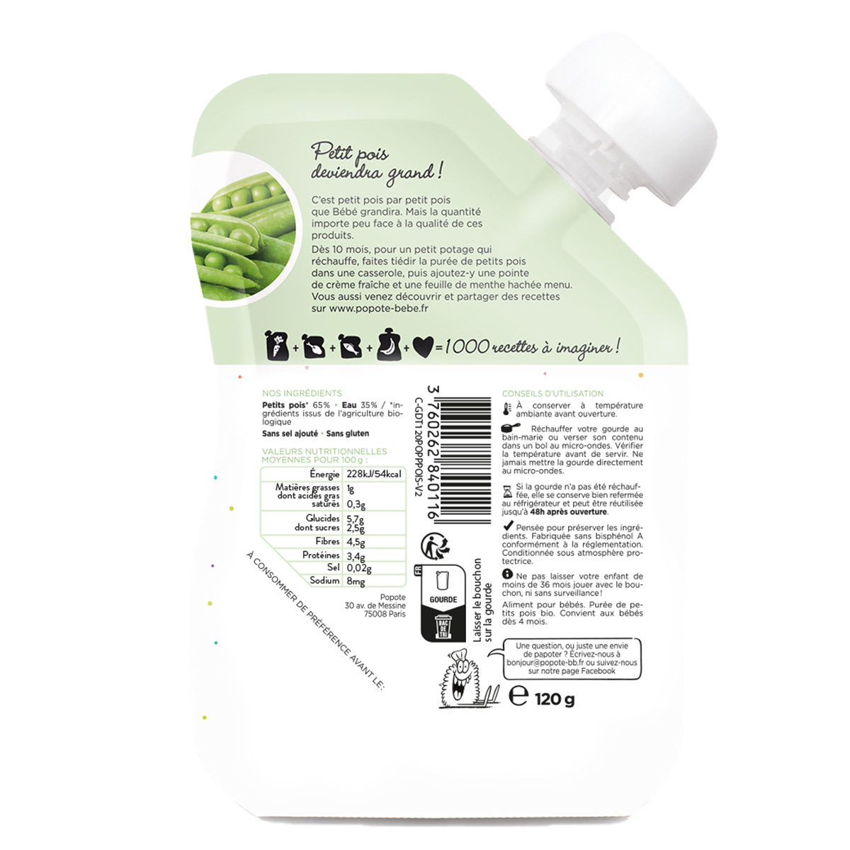 Popote Gourde Repas Bio Petits Pois - 120 g